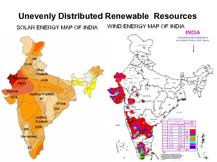 Unevenly Distributed Renewable Resources SOLAR ENERGY MAP OF INDIA WIND ENERGY MAP OF INDIA