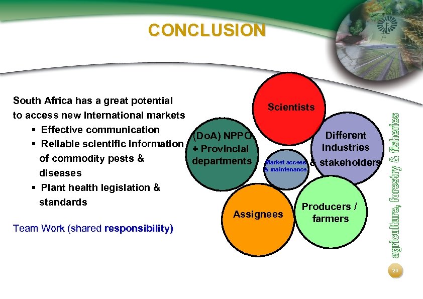 CONCLUSION South Africa has a great potential Scientists to access new International markets §