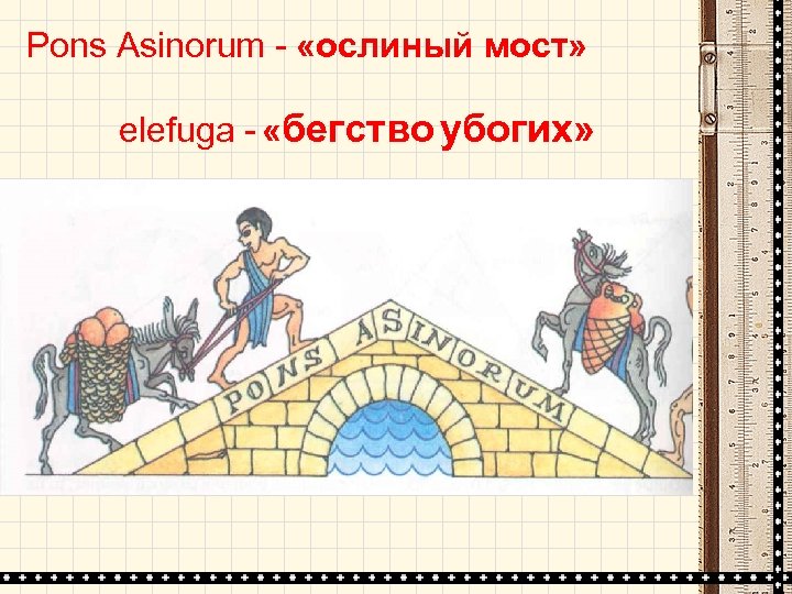 Pons Asinorum - «ослиный мост» elefuga - «бегство убогих» 