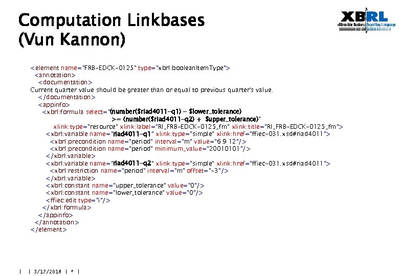 Computation Linkbases (Vun Kannon) <element name="FRB-EDCK-0125" type="xbrl: boolean. Item. Type"> <annotation> <documentation> Current quarter