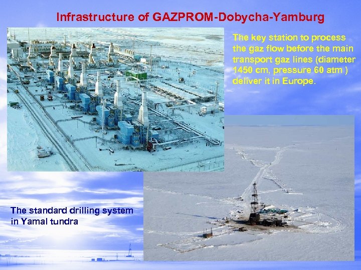 Infrastructure of GAZPROM-Dobycha-Yamburg The key station to process the gaz flow before the main