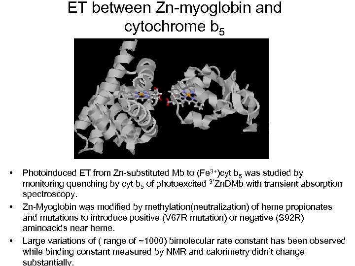 ET between Zn-myoglobin and cytochrome b 5 • • • Photoinduced ET from Zn-substituted