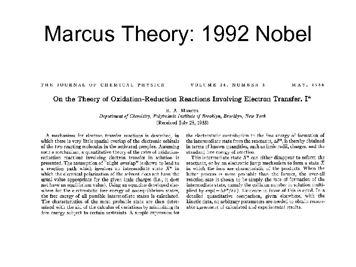 Marcus Theory: 1992 Nobel 