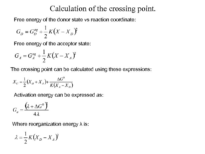 Calculation of the crossing point. Free energy of the donor state vs reaction coordinate: