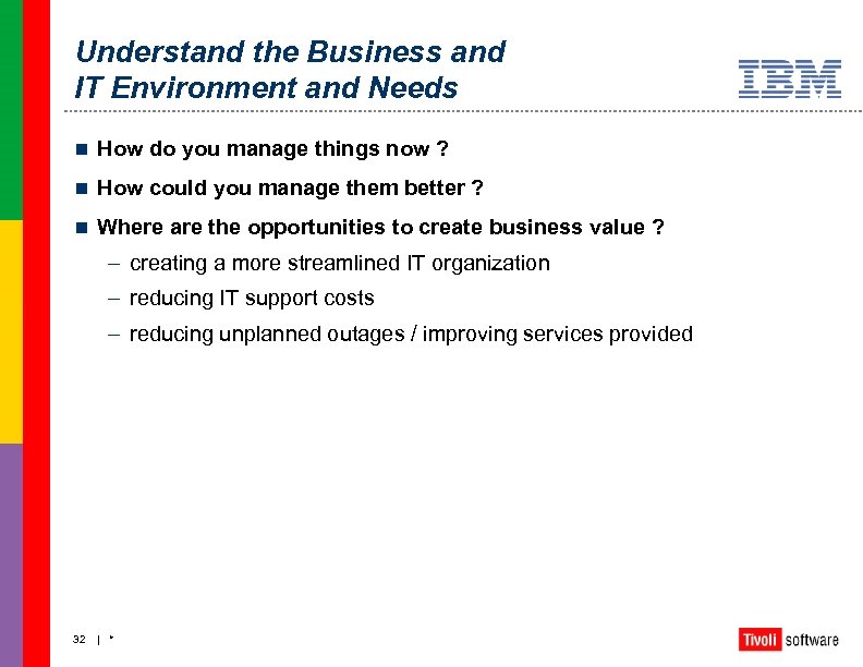 Understand the Business and IT Environment and Needs n How do you manage things