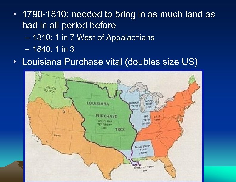 • 1790 -1810: needed to bring in as much land as had in