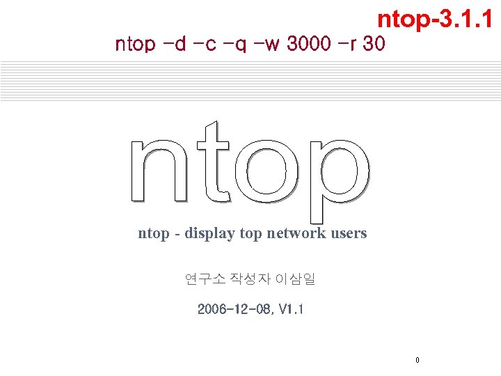 ntop-3. 1. 1 ntop -d -c -q -w 3000 -r 30 ntop - display
