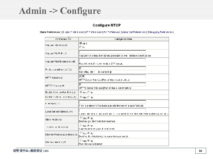 Admin -> Configure 인젠 연구소: 완전변신 2006 84 