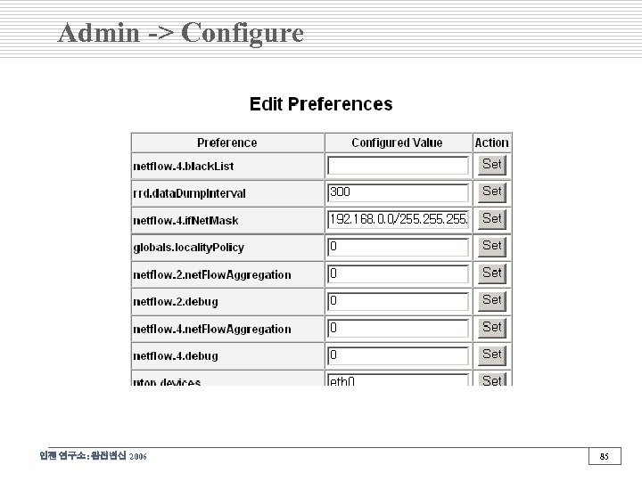Admin -> Configure 인젠 연구소: 완전변신 2006 85 