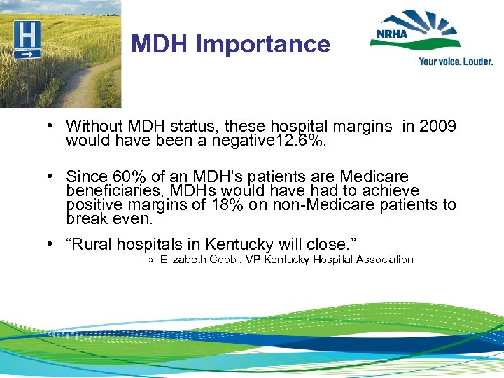 MDH Importance • Without MDH status, these hospital margins in 2009 would have been