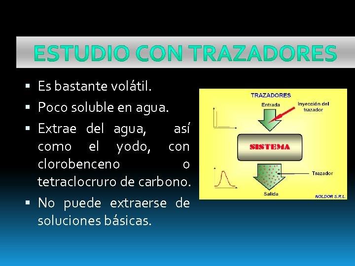  Es bastante volátil. Poco soluble en agua. Extrae del agua, así como el