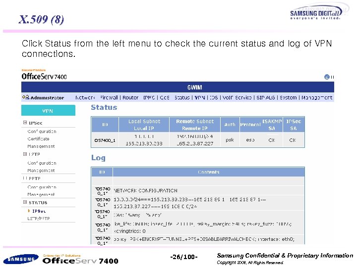 X. 509 (8) Click Status from the left menu to check the current status