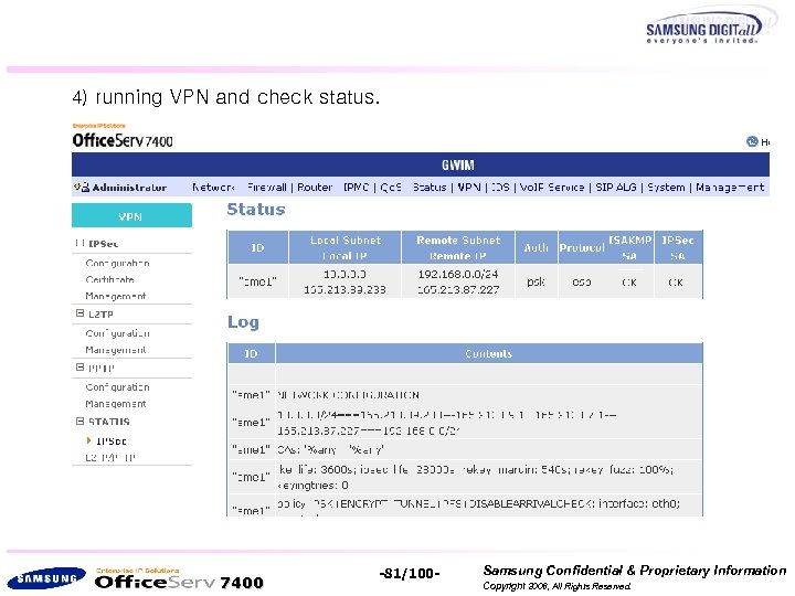 4) running VPN and check status. 7400 -81/100 - Samsung Confidential & Proprietary Information