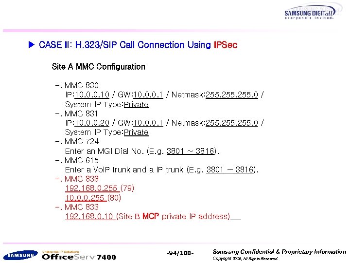 ▶ CASE II: H. 323/SIP Call Connection Using IPSec Site A MMC Configuration -.