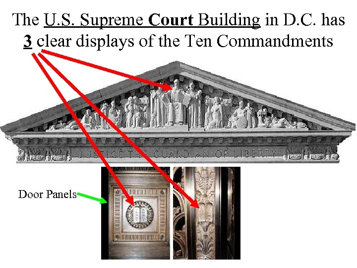 The U. S. Supreme Court Building in D. C. has 3 clear displays of