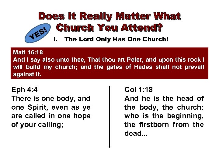 Does It Really Matter What Church You Attend? S! YE I. The Lord Only