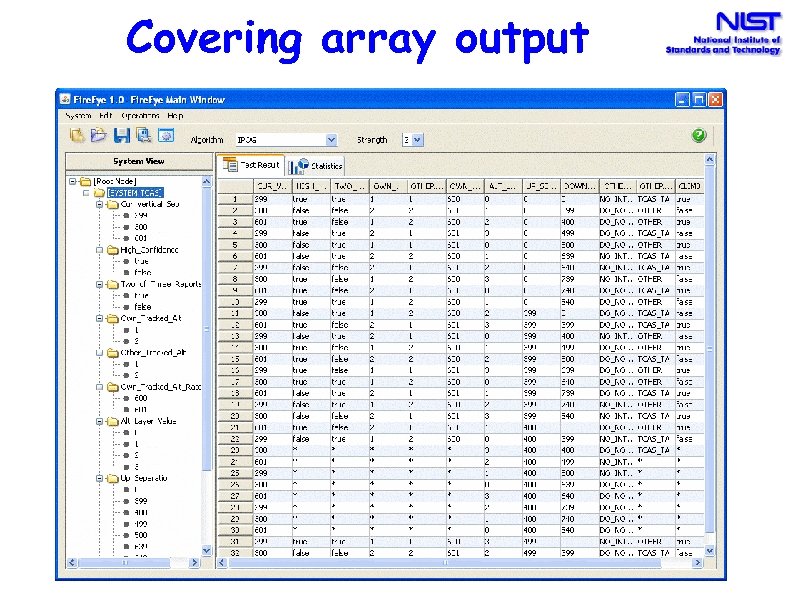 Covering array output 
