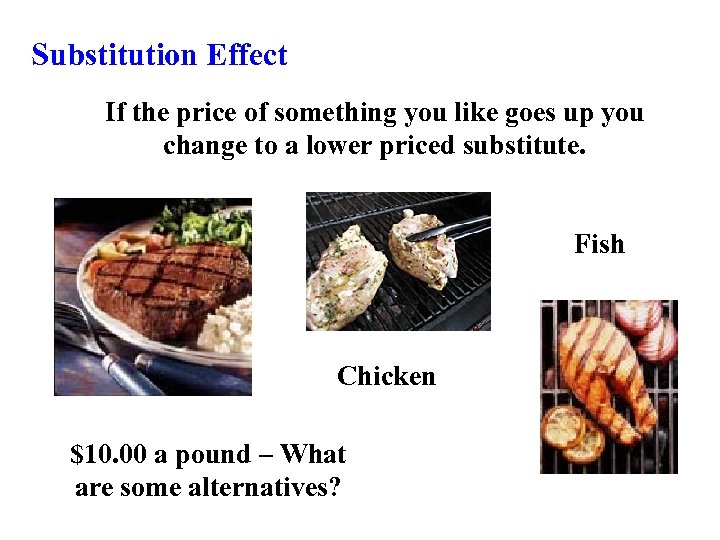 Substitution Effect If the price of something you like goes up you change to
