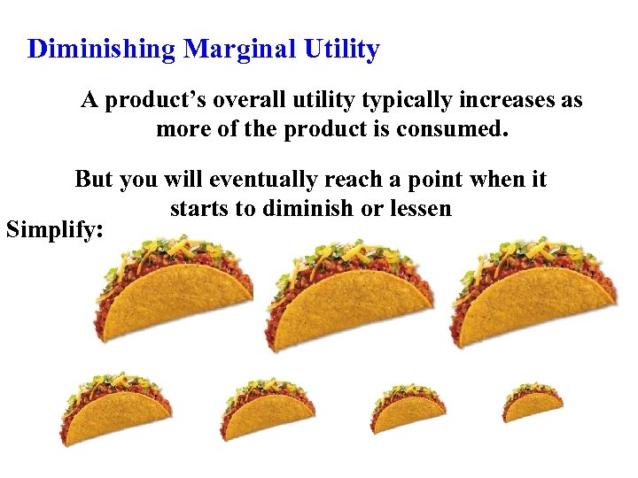 Diminishing Marginal Utility A product’s overall utility typically increases as more of the product
