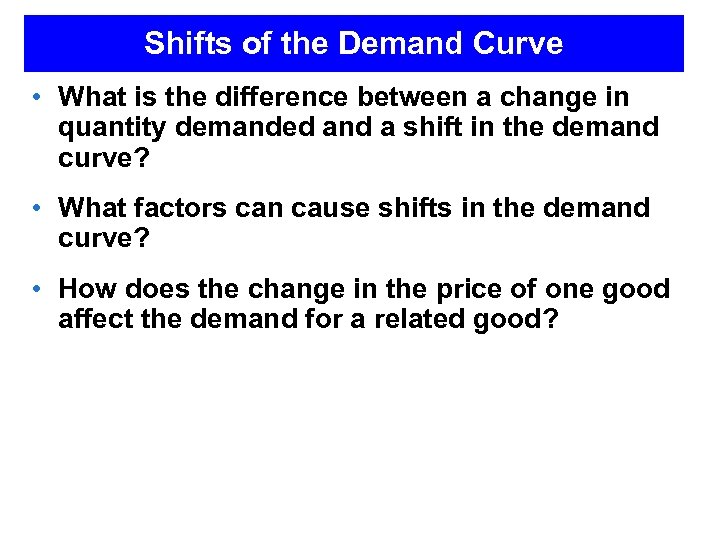Shifts of the Demand Curve • What is the difference between a change in