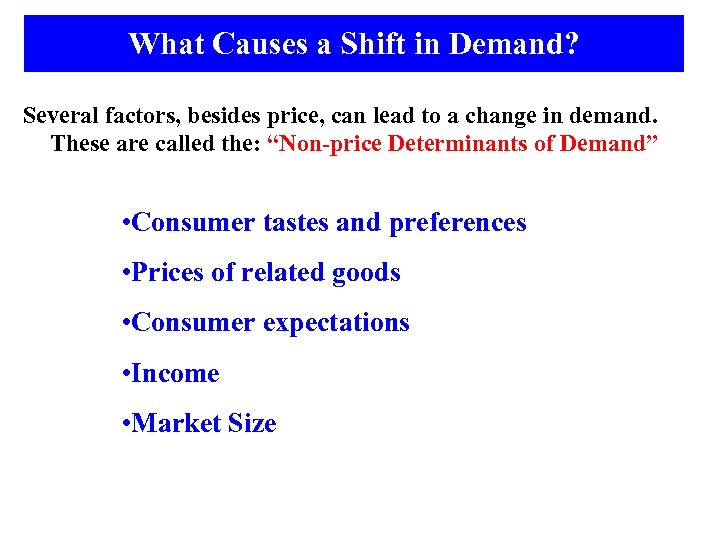 What Causes a Shift in Demand? Several factors, besides price, can lead to a