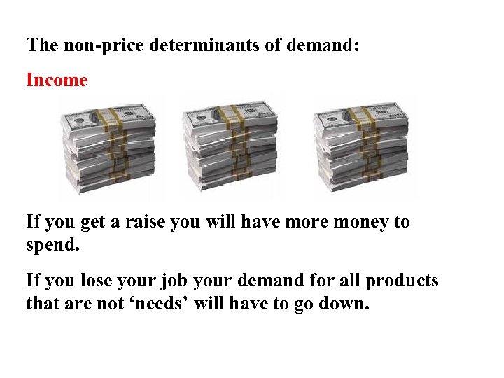 The non-price determinants of demand: Income If you get a raise you will have