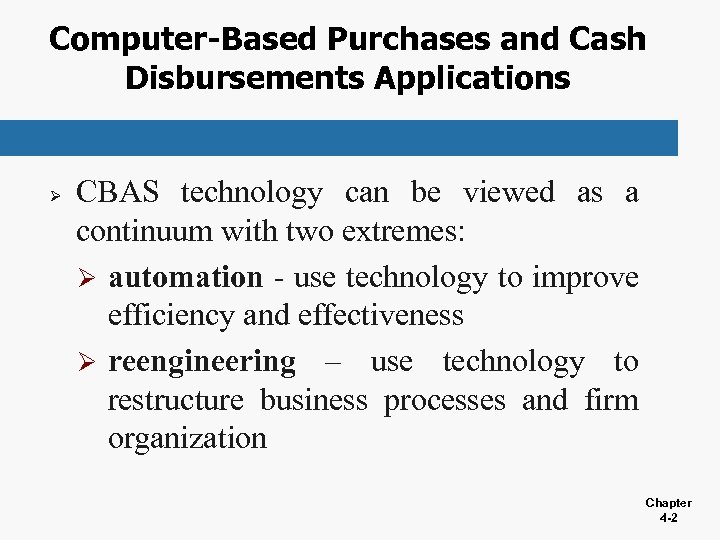 Computer-Based Purchases and Cash Disbursements Applications Ø CBAS technology can be viewed as a