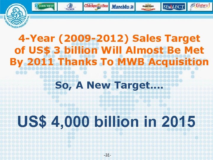 4 -Year (2009 -2012) Sales Target of US$ 3 billion Will Almost Be Met