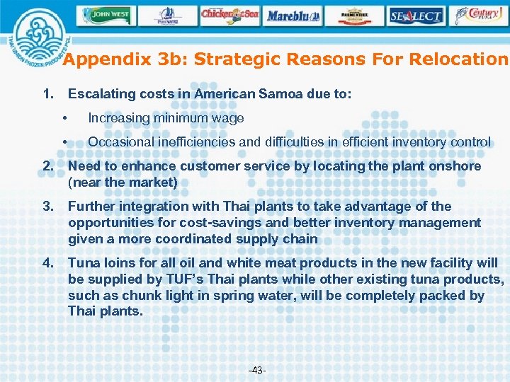 Appendix 3 b: Strategic Reasons For Relocation 1. Escalating costs in American Samoa due