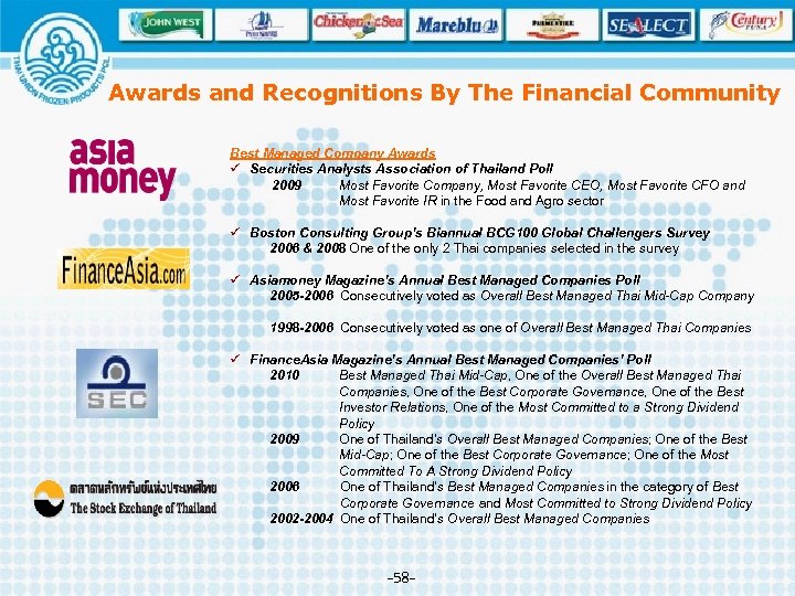 Awards and Recognitions By The Financial Community Best Managed Company Awards ü Securities Analysts