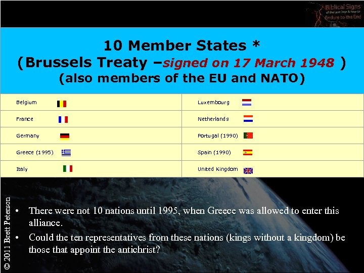 10 Member States * (Brussels Treaty –signed on 17 March 1948 ) (also members