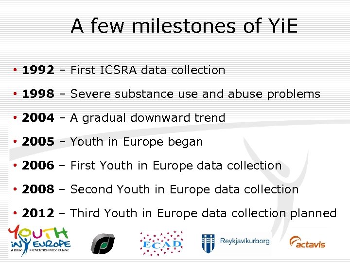 A few milestones of Yi. E • 1992 – First ICSRA data collection •