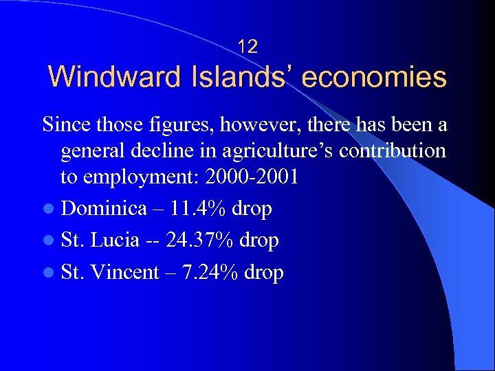 12 Windward Islands’ economies Since those figures, however, there has been a general decline