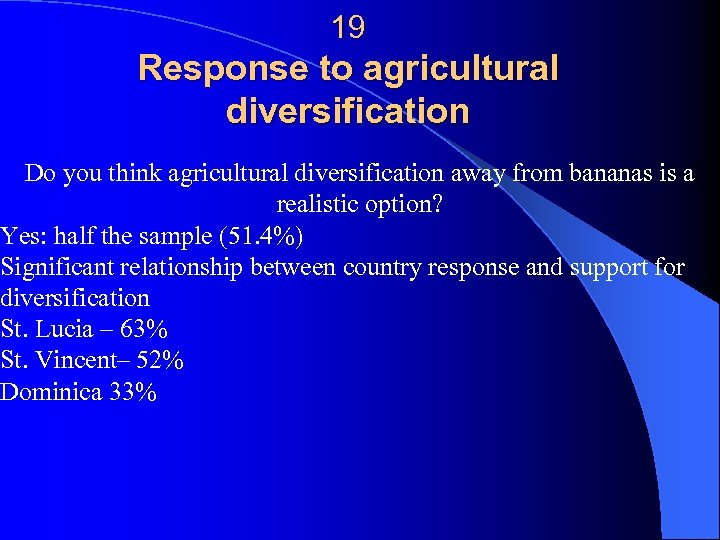 19 Response to agricultural diversification Do you think agricultural diversification away from bananas is