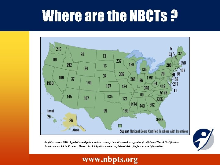 Where are the NBCTs ? As of December 2002, legislative and policy action creating