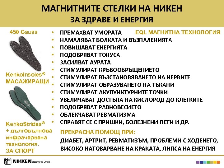 МАГНИТНИТЕ СТЕЛКИ НА НИКЕН ЗА ЗДРАВЕ И ЕНЕРГИЯ • • • ® Kenko. Insoles