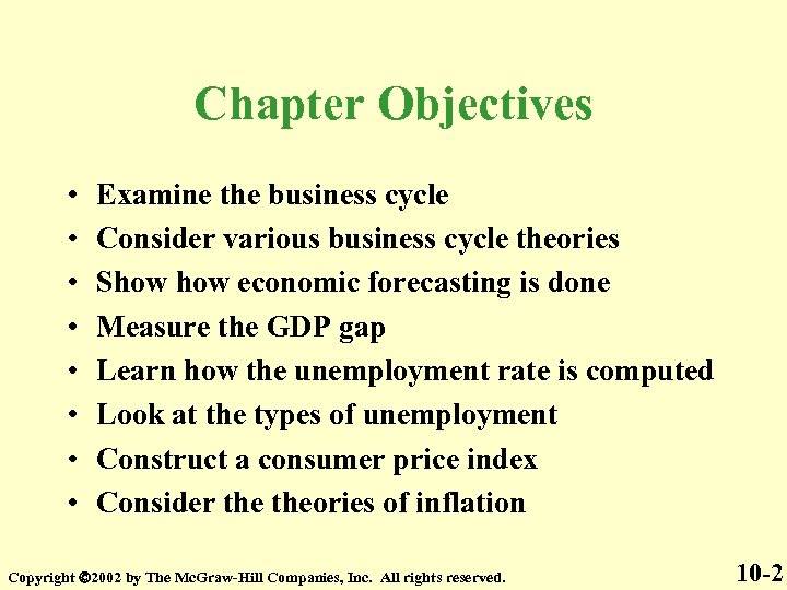 Chapter Objectives • • Examine the business cycle Consider various business cycle theories Show