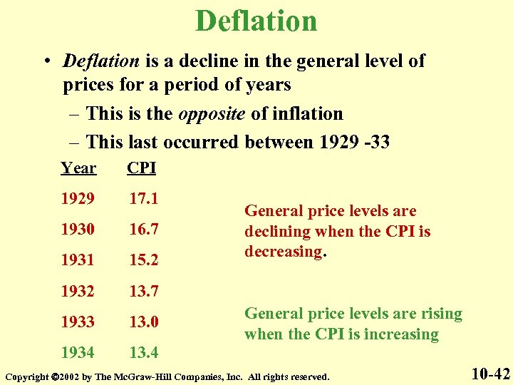 Deflation • Deflation is a decline in the general level of prices for a