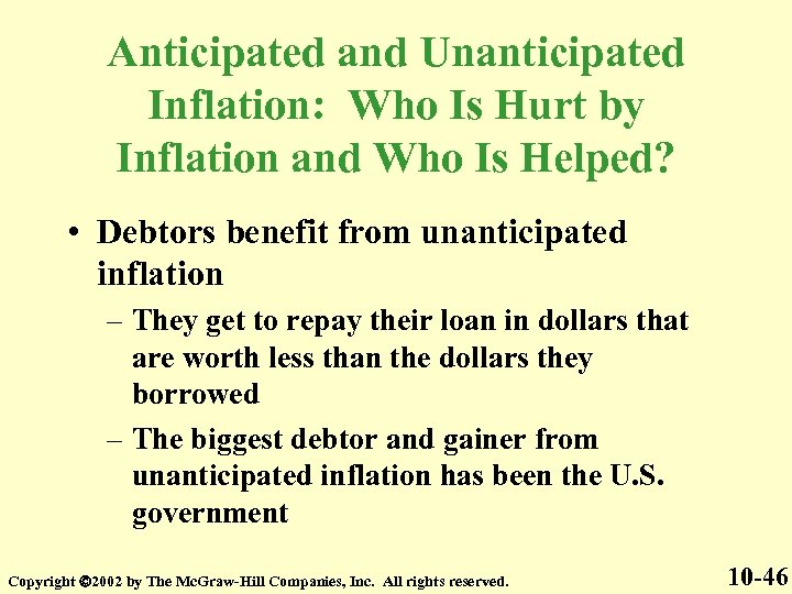 Anticipated and Unanticipated Inflation: Who Is Hurt by Inflation and Who Is Helped? •