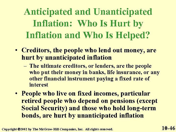 Anticipated and Unanticipated Inflation: Who Is Hurt by Inflation and Who Is Helped? •