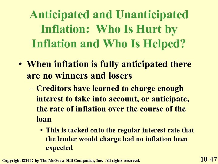 Anticipated and Unanticipated Inflation: Who Is Hurt by Inflation and Who Is Helped? •