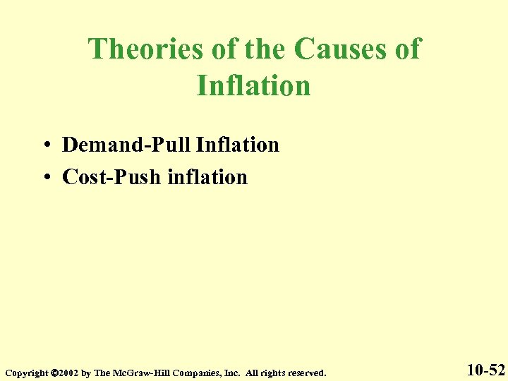 Theories of the Causes of Inflation • Demand-Pull Inflation • Cost-Push inflation Copyright 2002