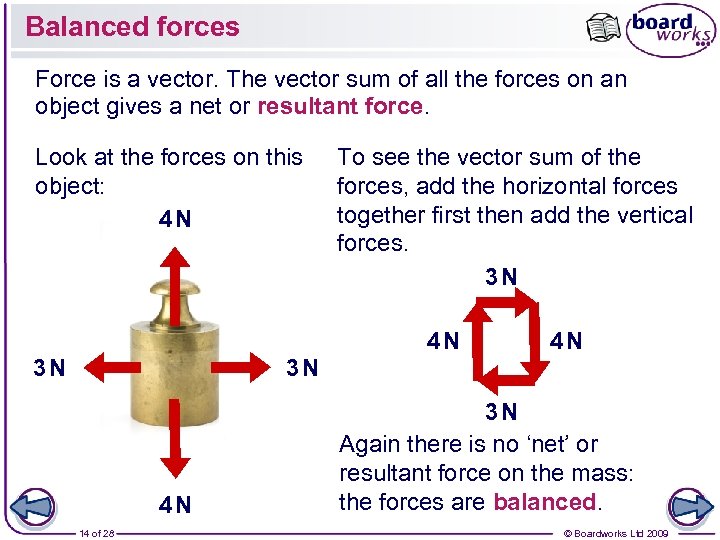 Balanced forces Force is a vector. The vector sum of all the forces on