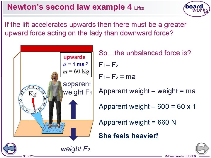Newton’s second law example 4 Lifts If the lift accelerates upwards then there must