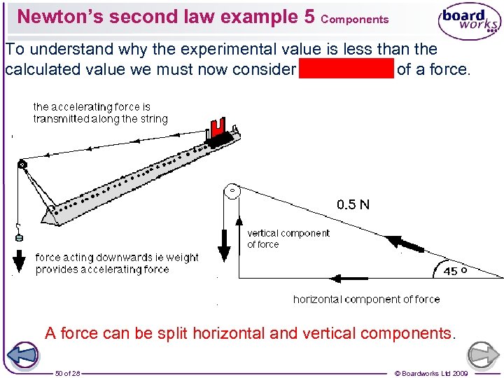 Newton’s second law example 5 Components To understand why the experimental value is less