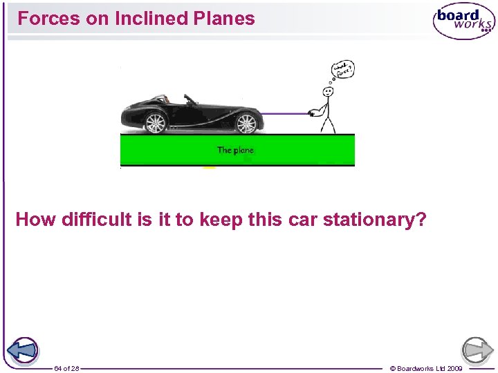 Forces on Inclined Planes How difficult is it to keep this car stationary? 64