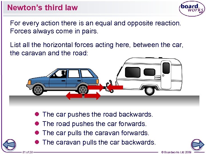 Newton’s third law For every action there is an equal and opposite reaction. Forces