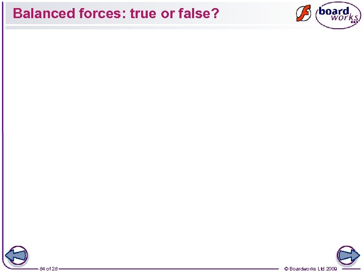 Balanced forces: true or false? 84 of 28 © Boardworks Ltd 2009 