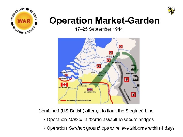 Operation Market-Garden 17– 25 September 1944 Combined (US-British) attempt to flank the Siegfried Line