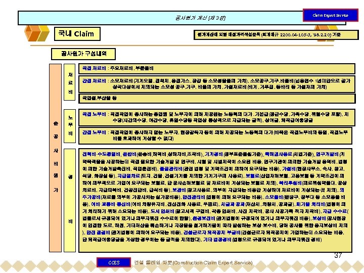 공사원가 계산 [제 3장] 국내 Claim Expert Service 원가계산에 의한 예정가격작성준칙(회계예규 2200. 04 -105
